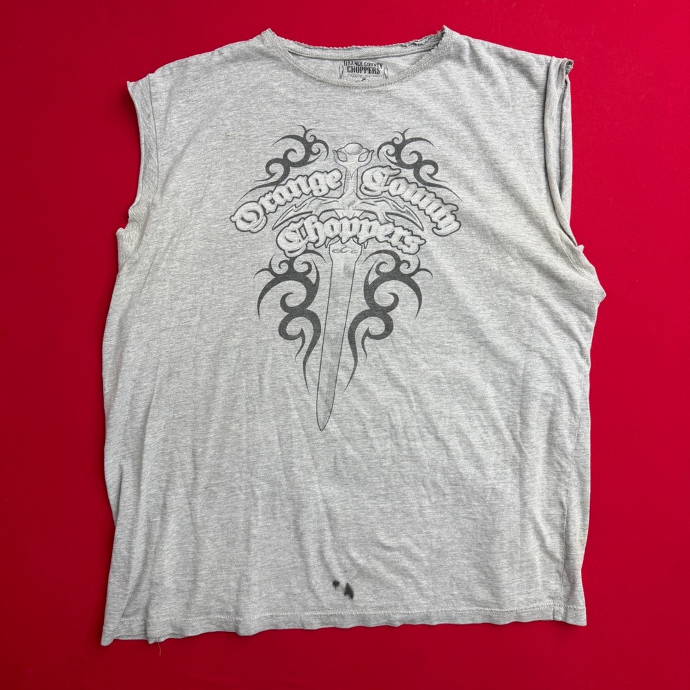 VTG Y2K Orange County Choppersโ Mens XXL CUTOFF Muscle T-Shirt Gray Tribal OCC